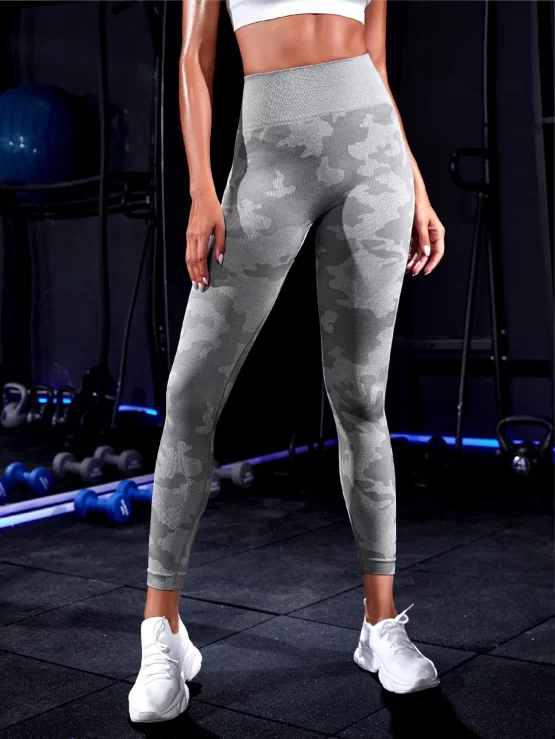 Seamless Camo Print Wideband Waist Sports Leggings - Image 2