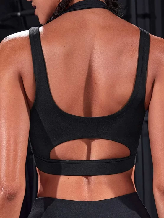 Cut Out Plain Round Neck Backless Sports Bra - Image 2