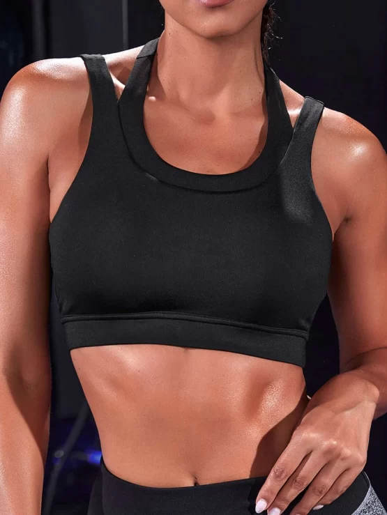 Cut Out Plain Round Neck Backless Sports Bra - Image 3