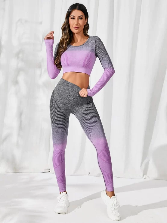Seamless Color Block Sports Tee & Leggings - Image 3