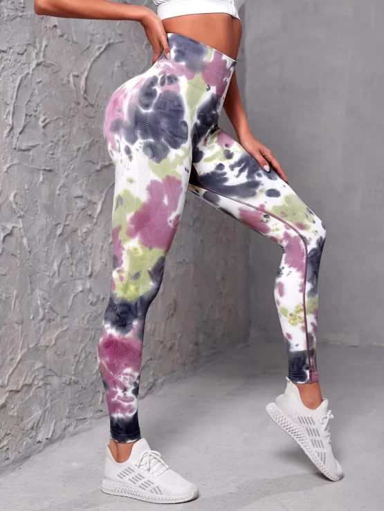 Tie Dye Tummy Long Control Sports Leggings - Image 3