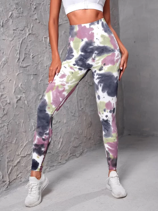 Tie Dye Tummy Long Control Sports Leggings - Image 2