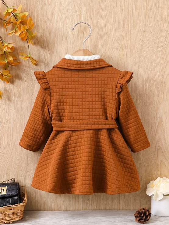 Baby Double Breasted Ruffle Trim Belted Button Coat Without Sweater - Image 2