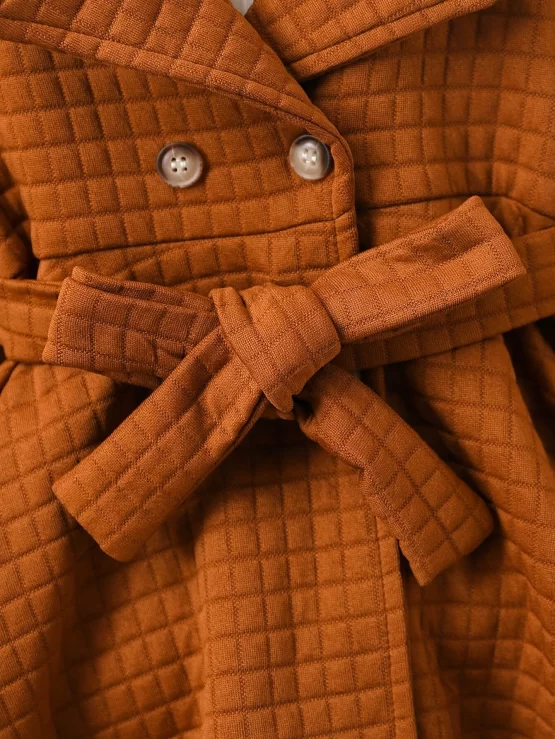 Baby Double Breasted Ruffle Trim Belted Button Coat Without Sweater - Image 3