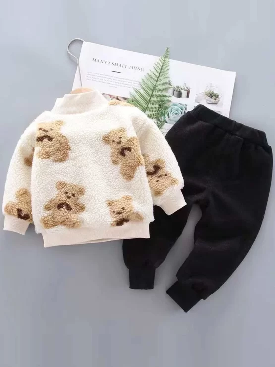 Toddler Boys Bear Print Flannel Sweatshirt & Sweatpants - Image 3