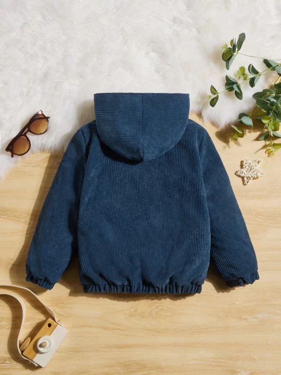 Toddler Boys Patched Detail Teddy Lined Corduroy Hooded Jacket - Image 3
