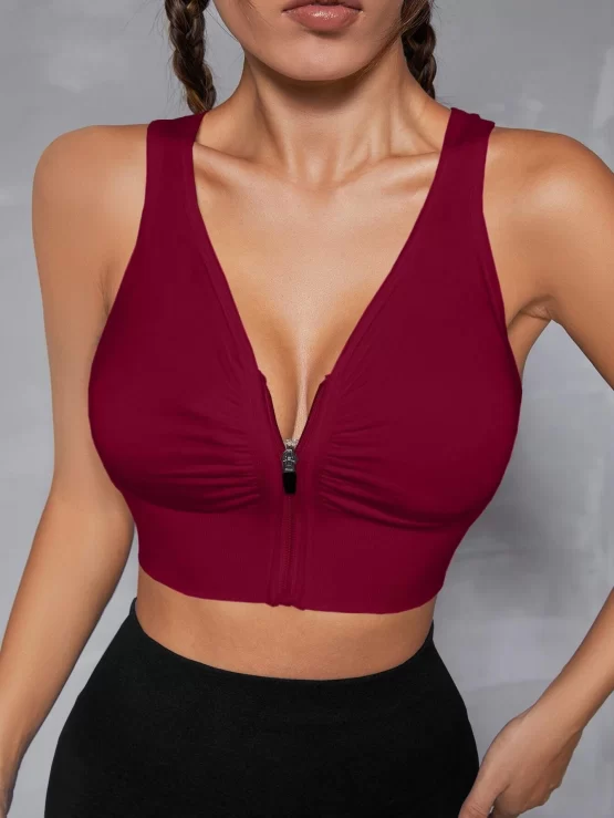 Cut Out Back Ruched Zipper Up Sports Bra - Image 11