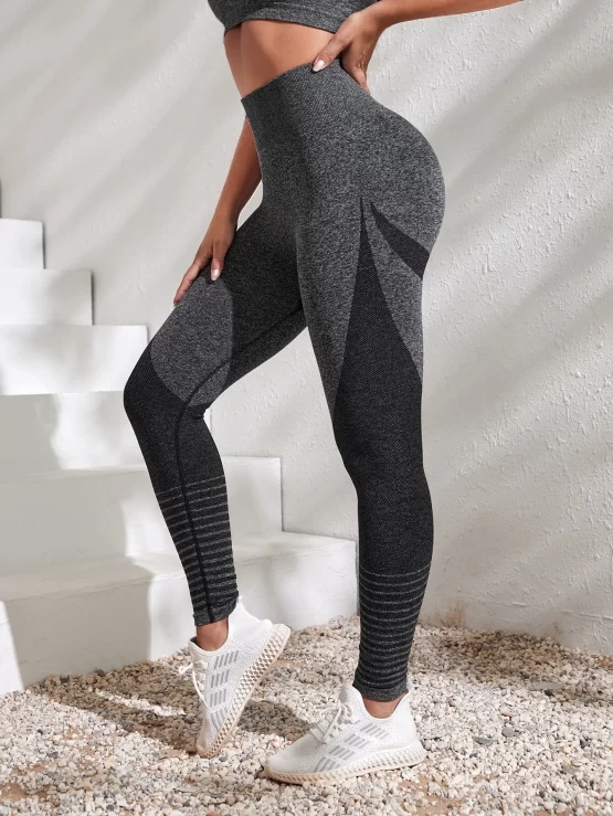 Seamless Striped Print Tummy Control Sports Leggings