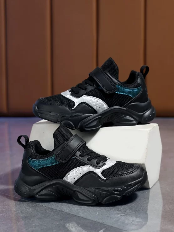 Boys Color Block Hook-and-loop Fastener Strap Sneakers