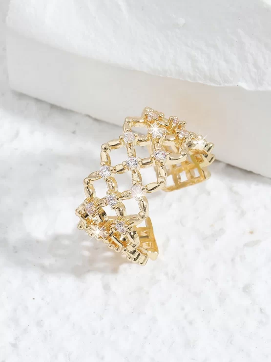Cubic Zirconia Copper Cuff Decor Ring - Image 3