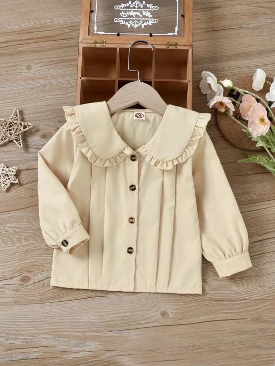 Toddler Girls Statement Collar Fold Pleated Front Blouse