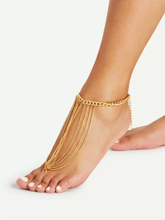 Fashionable Chain Anklet With Toe Ring