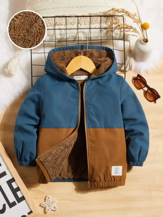 Toddler Boys Patch Detail Color Block Hooded Jacket