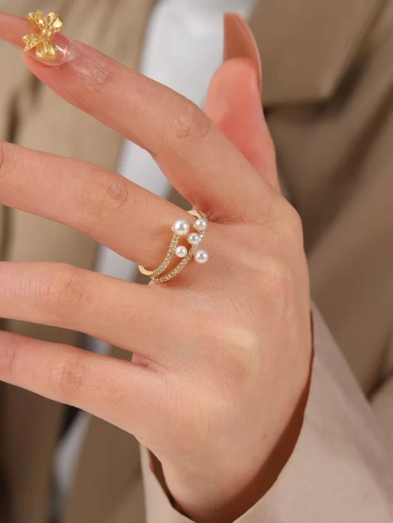 Accessory Store Cubic Zirconia & Faux Pearls Decor Ring
