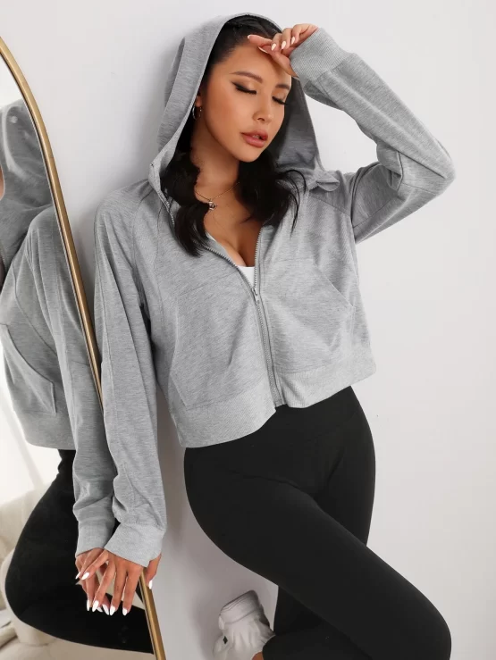Raglan Sleeve Zip-Up Hoodie Sports Jacket