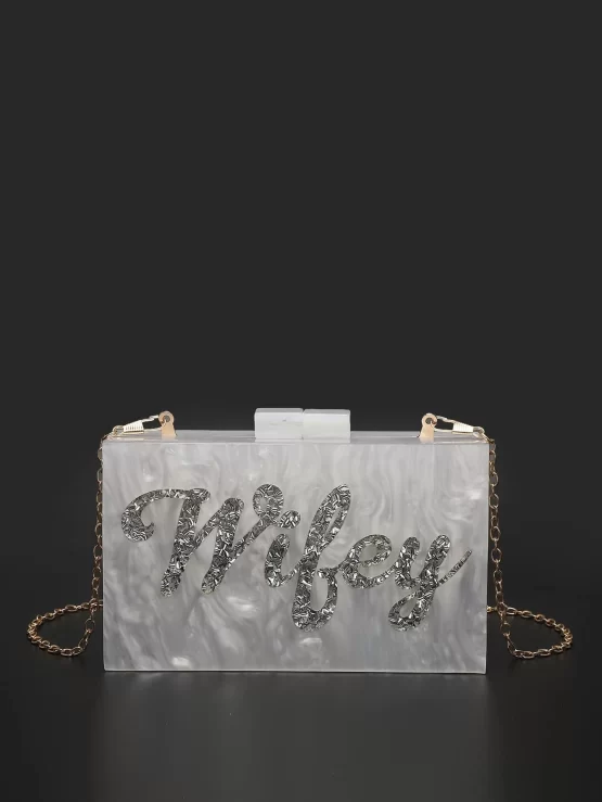 Letter Glamorous Graphic Chain Square Bag