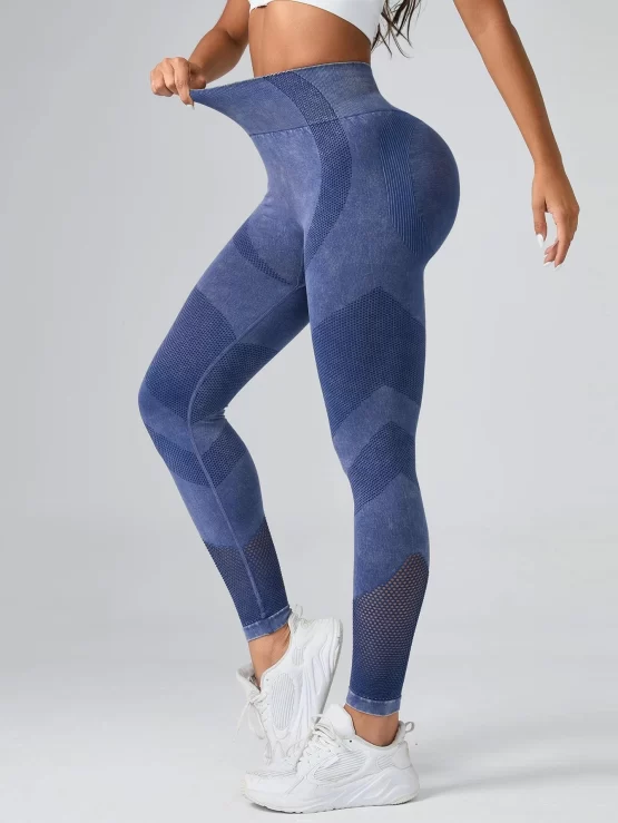 Seamless Tummy Control Fishnet Panel Tie Dye Sports Leggings