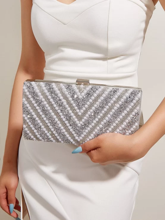 Rhinestone & Faux Pearls Decor Box Bag