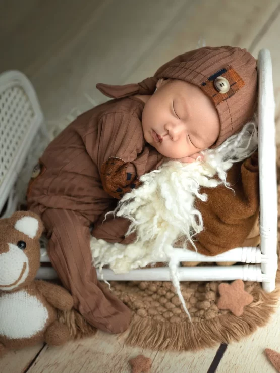 Newborn Photography Plaid Pocket Patched Footed Cami Jumpsuit & Hat