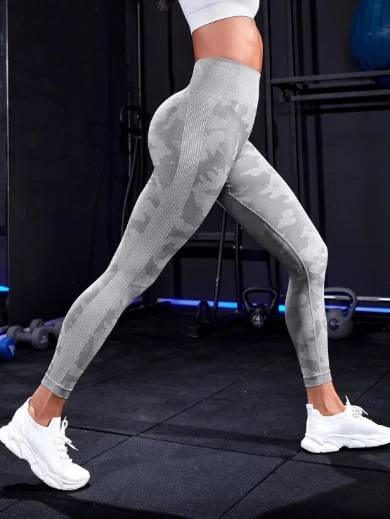 Seamless Camo Print Wideband Waist Sports Leggings