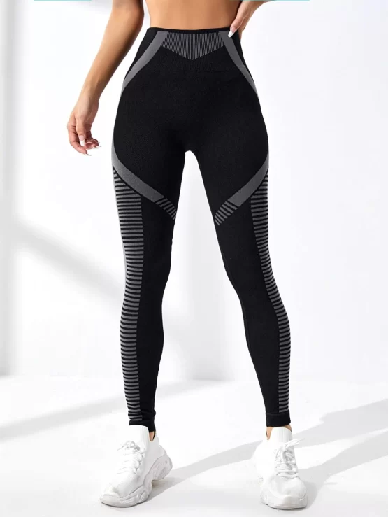 Striped Print Tummy Control Sports Leggings