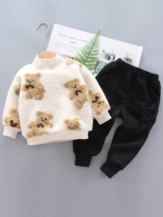 Toddler Boys Bear Print Flannel Sweatshirt & Sweatpants