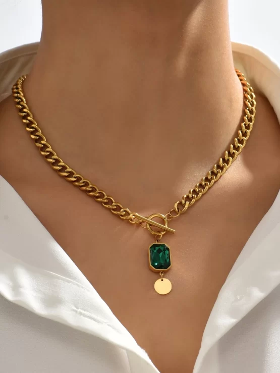 Cubic Zirconia & Disc OT Buckle Charm Necklace