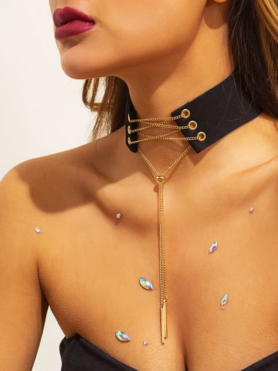Chain Criss Cross Geometric Y Lariat Necklace