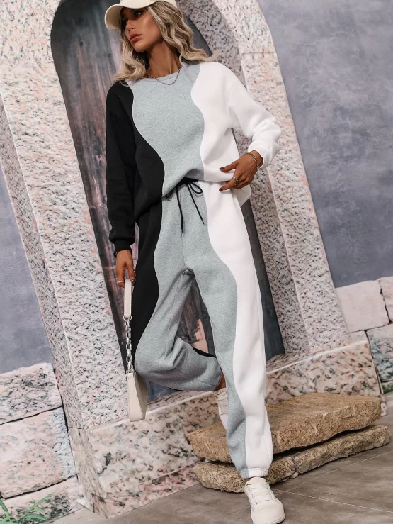 Color Block Drop Shoulder Sweatshirt & Sweatpants