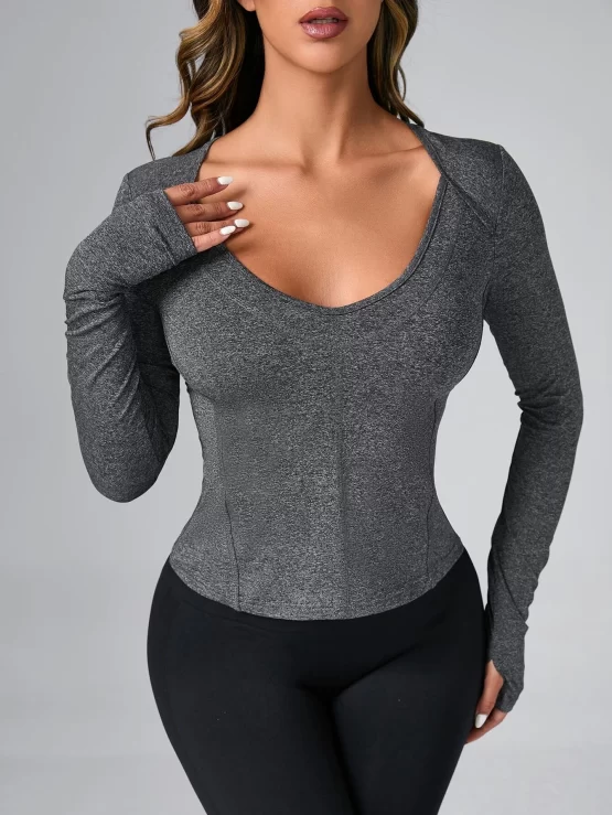 Scoop Neck Plain Marled Knit Sports Tee