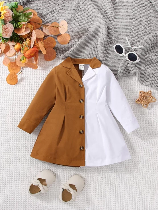 Baby Two Tone Fold Pleated Shirt Sleeve Dress