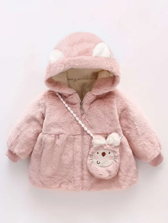 Baby 3D Ear Design Teddy Hooded Coat With Bag