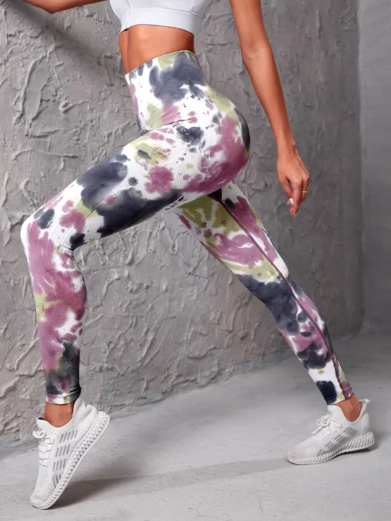 Tie Dye Tummy Long Control Sports Leggings