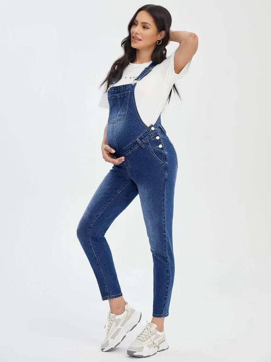 Maternity Patch Pocket Denim Overalls Without Tee