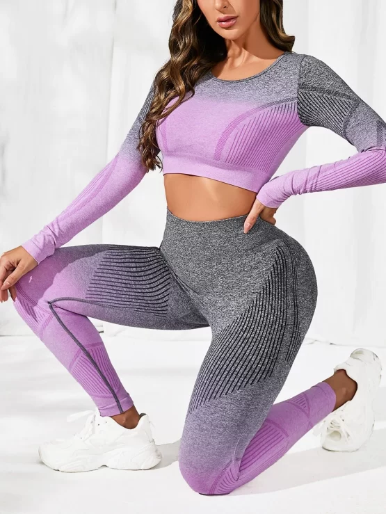 Seamless Color Block Sports Tee & Leggings