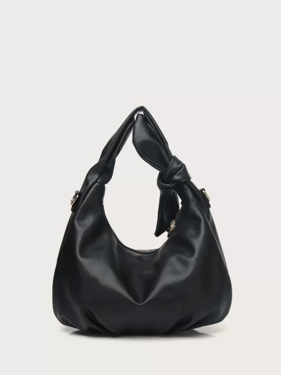 Bow Decor Elegant Top Handle Ruched Bag