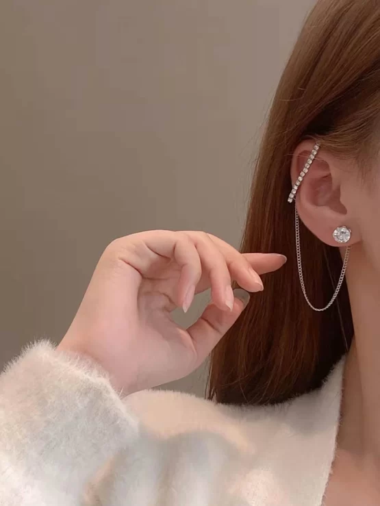 Cubic Zirconia Mismatched Decor Earrings