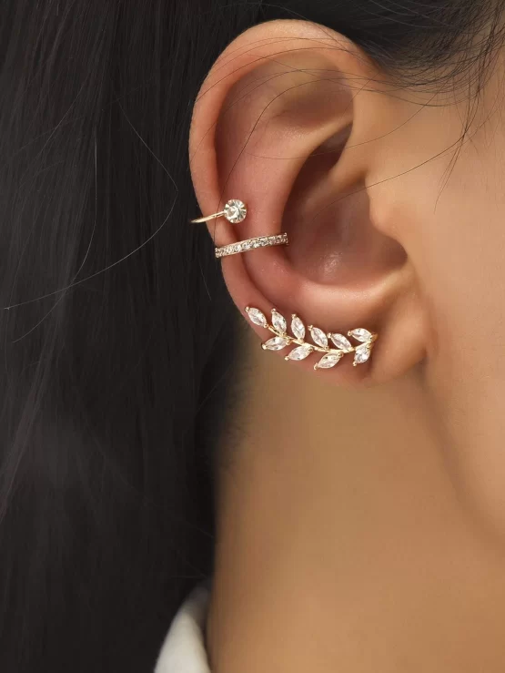 Three Pieces Cubic Zirconia Decor Ear Cuff