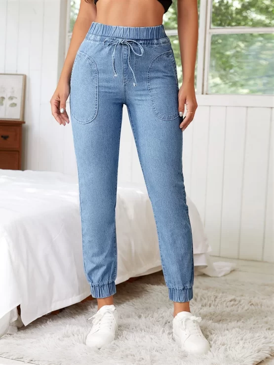 Drawstring Pocket Jogger High Waist Jeans