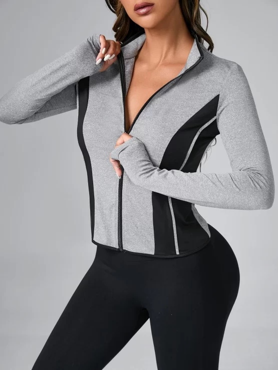 Color Block Pocket Zipper Up Sports Jacket