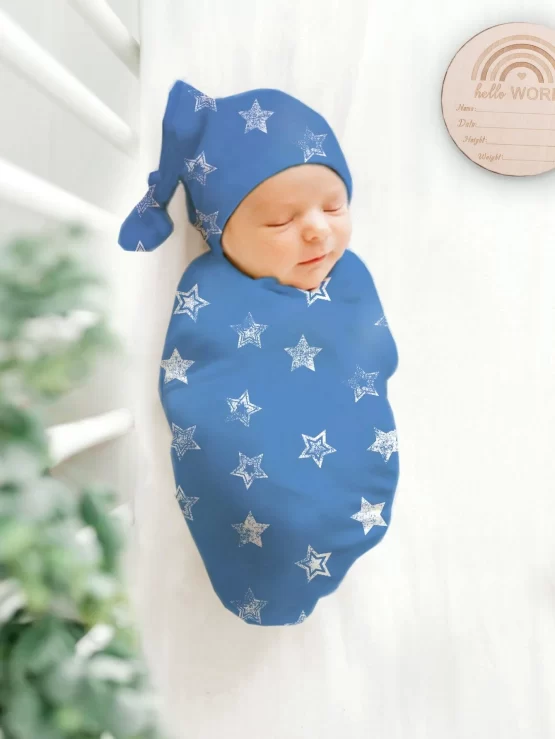 Newborn Star Print Design Blanket & Hat Photo Outfit