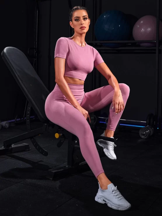 Seamless High Stretch Solid Sports Tee & Leggings