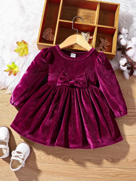 Baby Bow Front A Line Puff Sleeve Dress