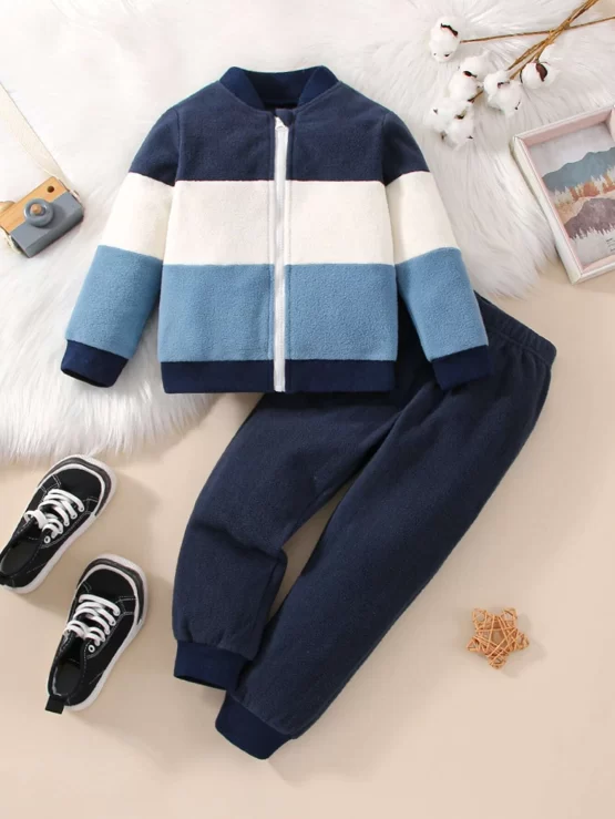Toddler Boys Color Block Bomber Jacket & Pants