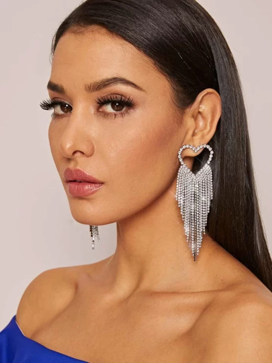 One Pair Rhinestone Heart Shaped Decor Earrings