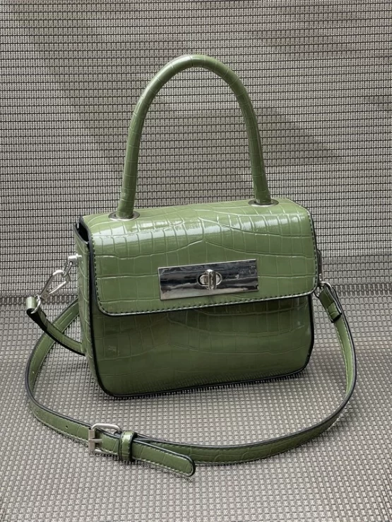 Crocodile Embossed Mini Flap Square Bag