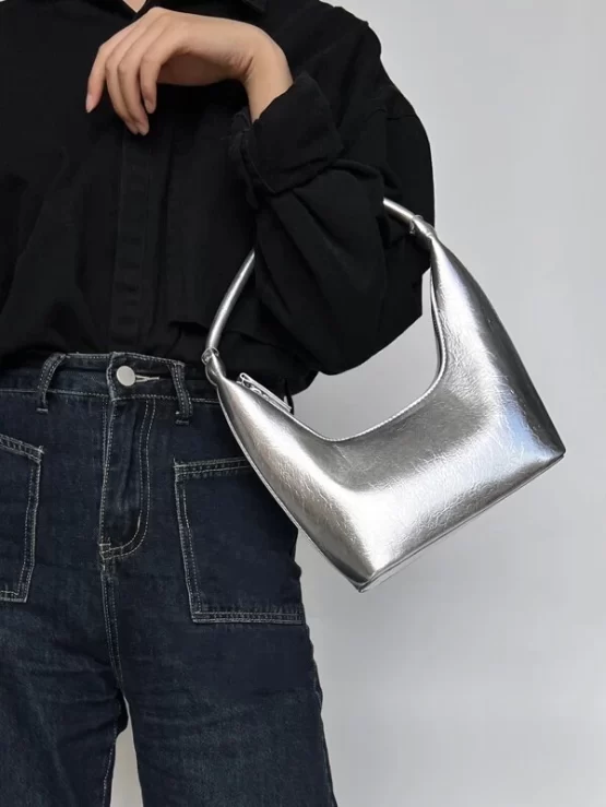 Mini Metallic Top Handle Minimalist Hobo Bag
