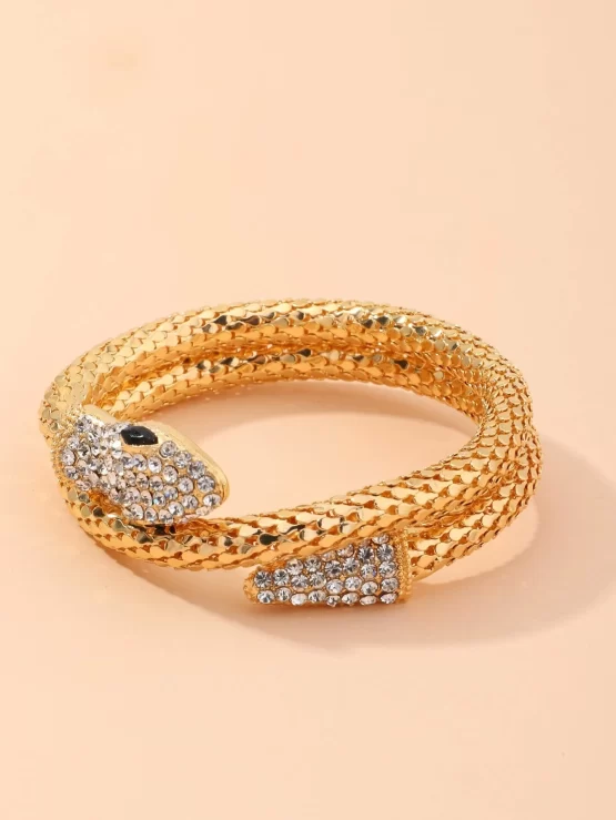 One Piece Rhinestone Decor Serpentine Cuff Bangle - Image 2