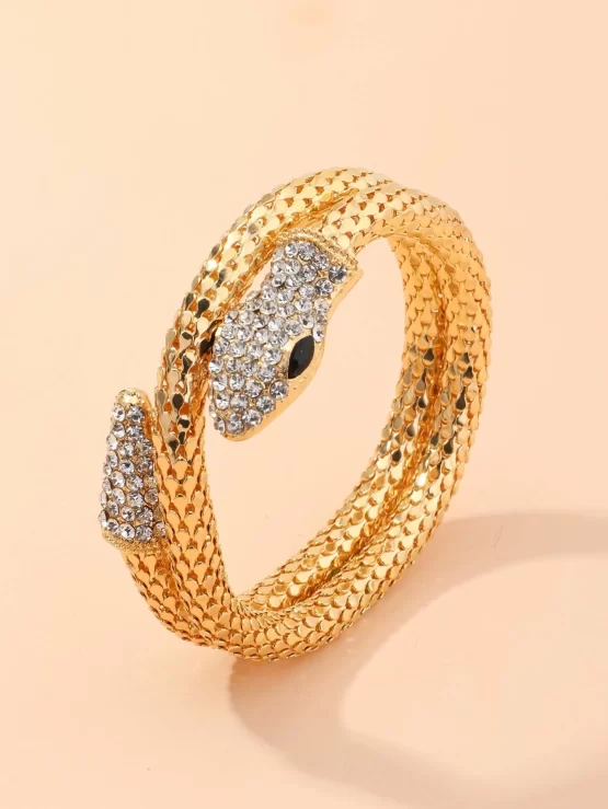 One Piece Rhinestone Decor Serpentine Cuff Bangle - Image 3