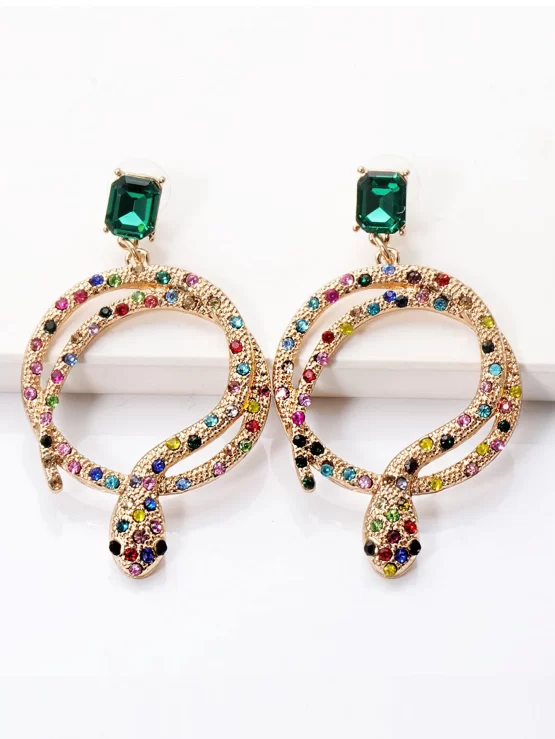 Rhinestone Glamorous Snake Design Drop Earrings - Image 2